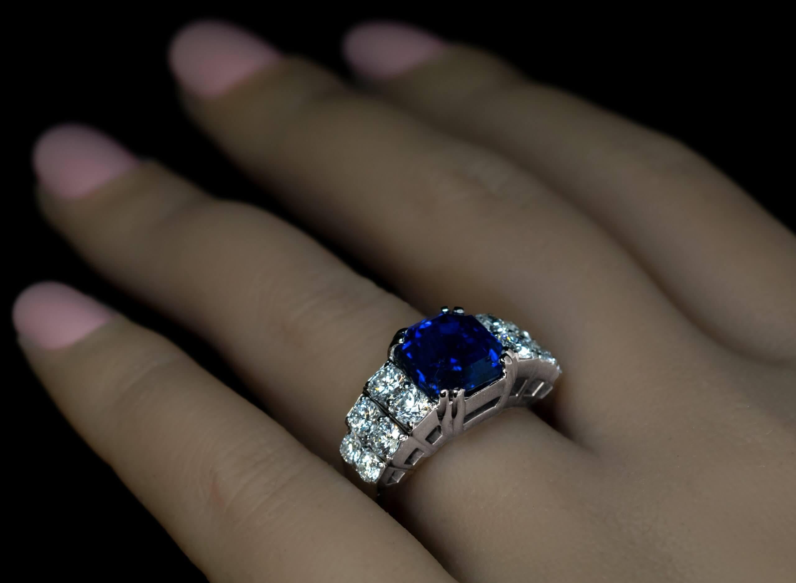 Brilliant Cut Rare Royal Blue 6.21 Ct Burma Sapphire Diamond Ring For Sale