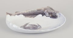 Rare Royal Copenhagen Art Nouveau porcelain dish with codfish in relief
