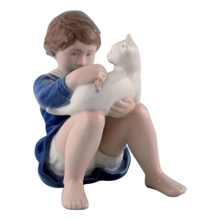 Rare Royal Copenhagen Figure, Girl with Cat, Decoration Number 4631