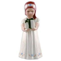 Vintage Rare Royal Copenhagen Porcelain Figurine, Girl with Christmas Present