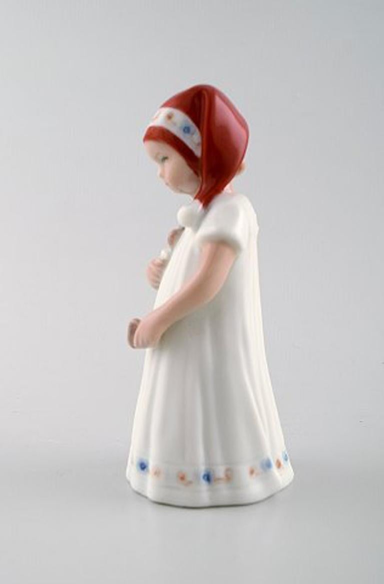 Scandinavian Modern Rare Royal Copenhagen Porcelain Figurine, Girl with Christmas Stocking