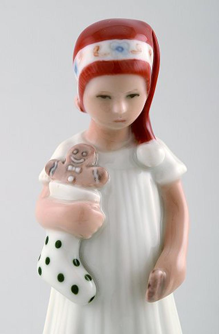 20th Century Rare Royal Copenhagen Porcelain Figurine, Girl with Christmas Stocking