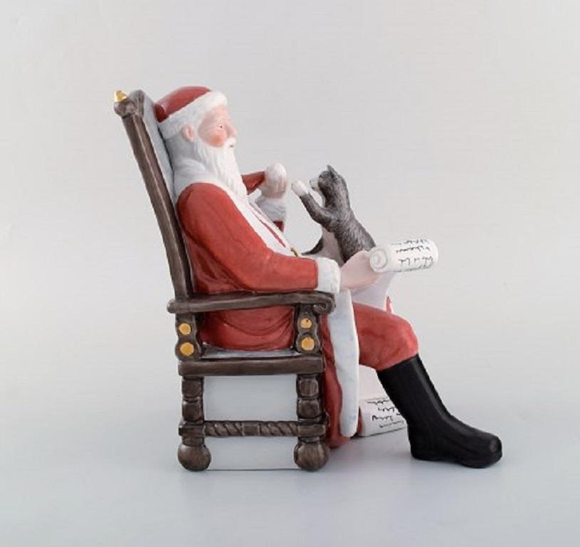 Danish Rare Royal Copenhagen Porcelain Figurine, Santa Claus with Cat
