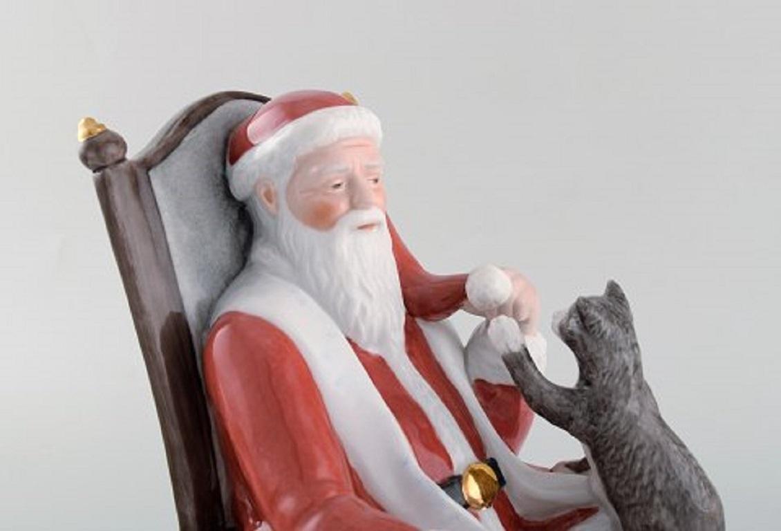 20th Century Rare Royal Copenhagen Porcelain Figurine, Santa Claus with Cat