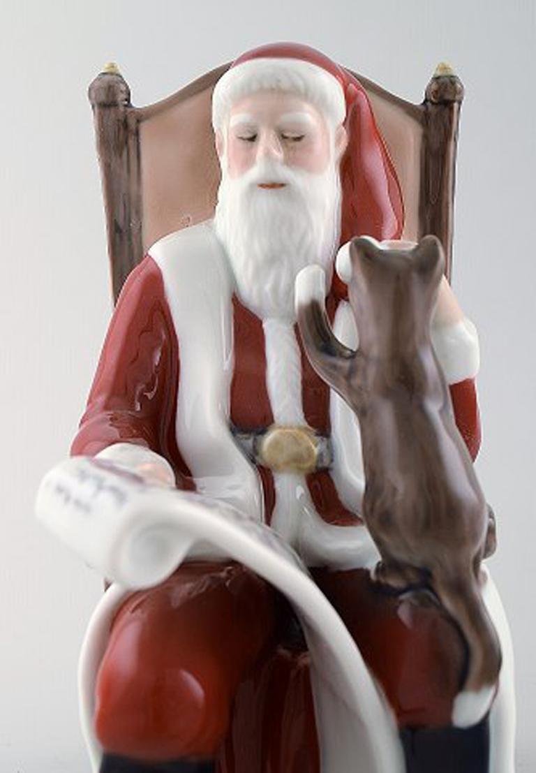 Scandinavian Modern Rare Royal Copenhagen Porcelain Figurine, Santa Claus with Cat