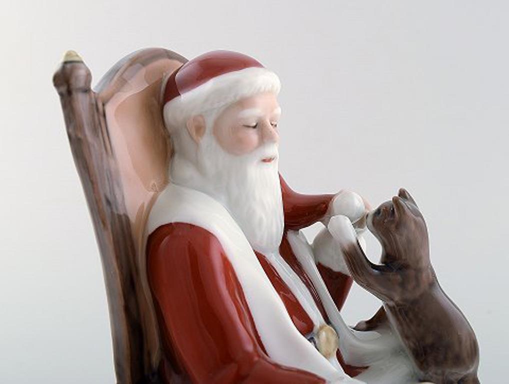 20th Century Rare Royal Copenhagen Porcelain Figurine, Santa Claus with Cat
