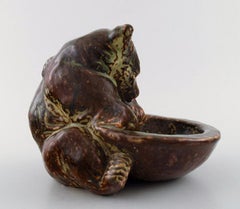 Rare Royal Copenhagen Stoneware Figure of Brown Bear with a Vessel, Knud Kyhn
