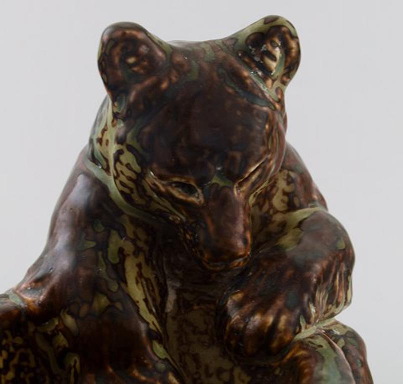 Danish Rare Royal Copenhagen Stoneware Figure of Brown Bear with a Vessel, Knud Kyhn