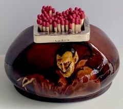 Rare Royal Doulton Devil/ Mephistopheles Sterling Mounted Matchsafe, 1926