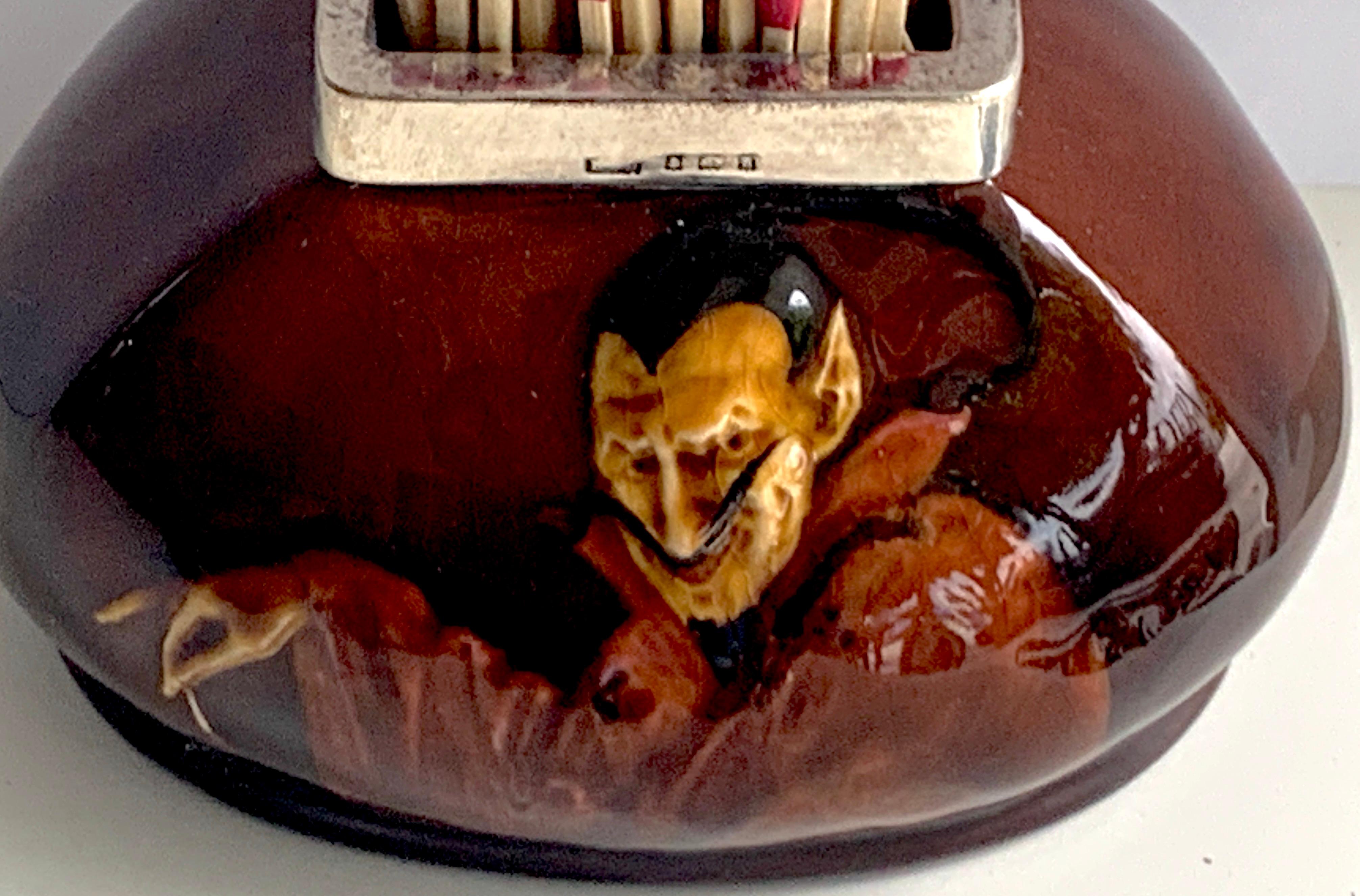 English Rare Royal Doulton Devil/ Mephistopheles Sterling Mounted Matchsafe, 1926 For Sale