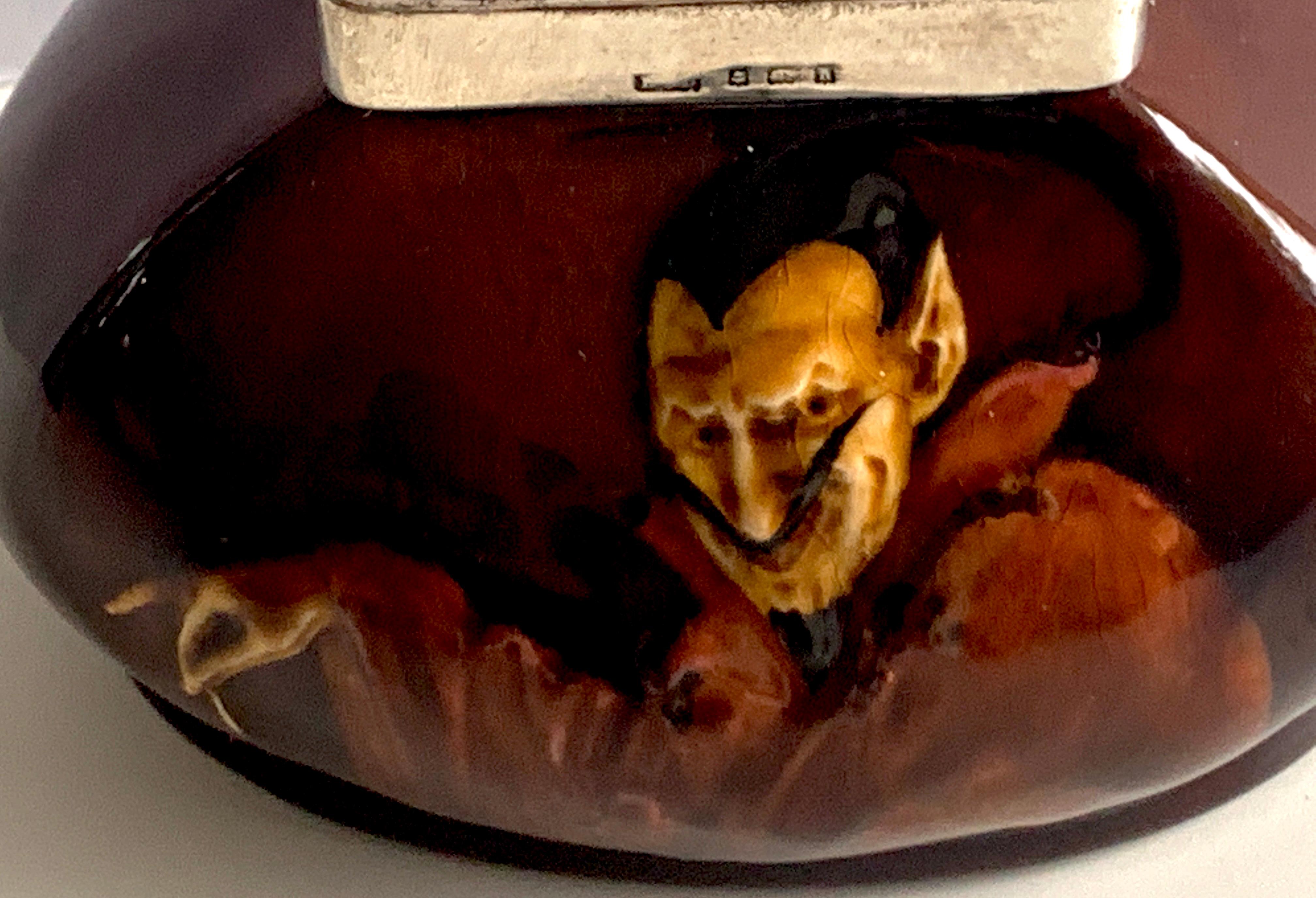 Rare Royal Doulton Devil/ Mephistopheles Sterling Mounted Matchsafe, 1926 In Good Condition For Sale In West Palm Beach, FL