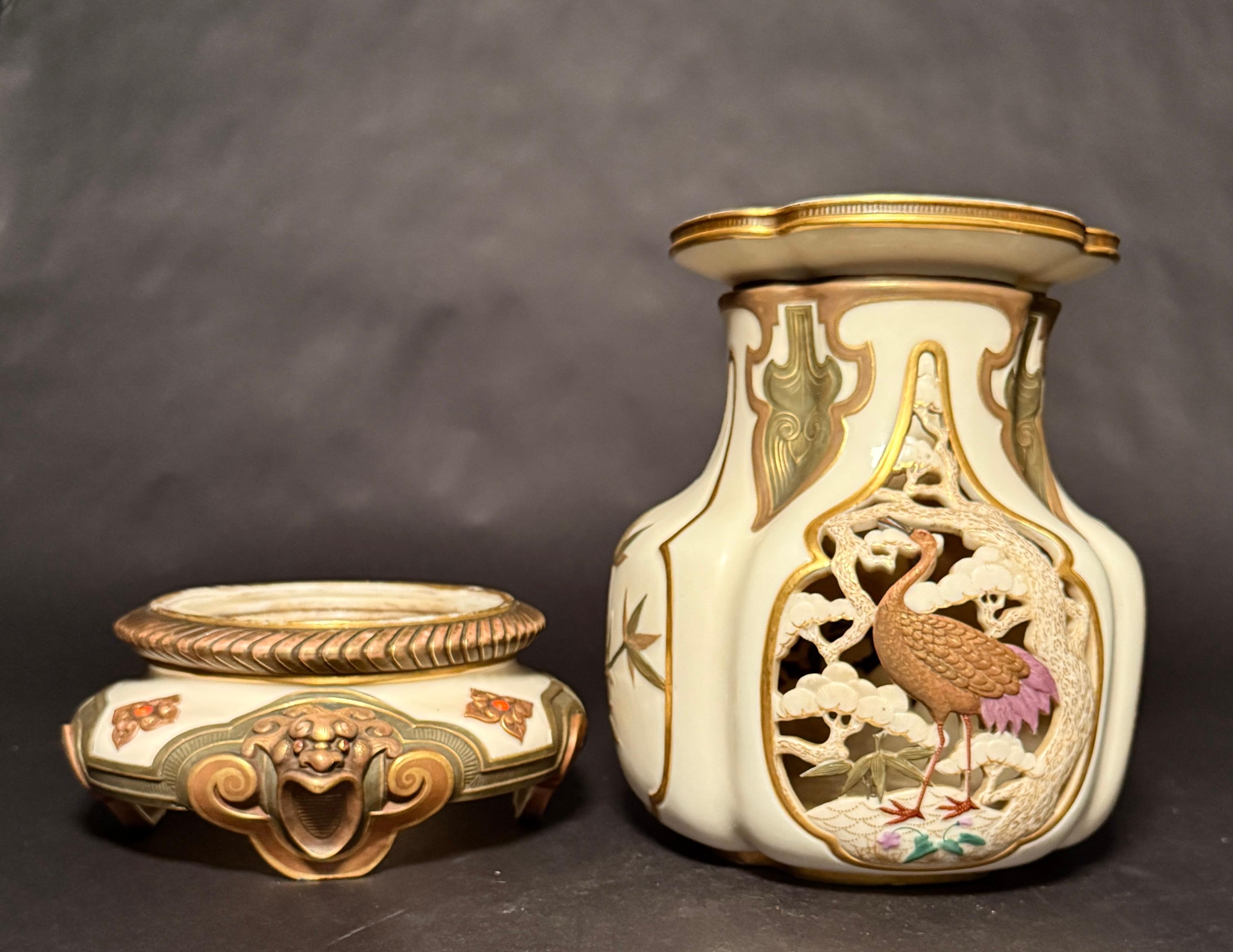 Rare Royal Worcester Aesthetic Movement Reticulated Figural Vase For Sale 3