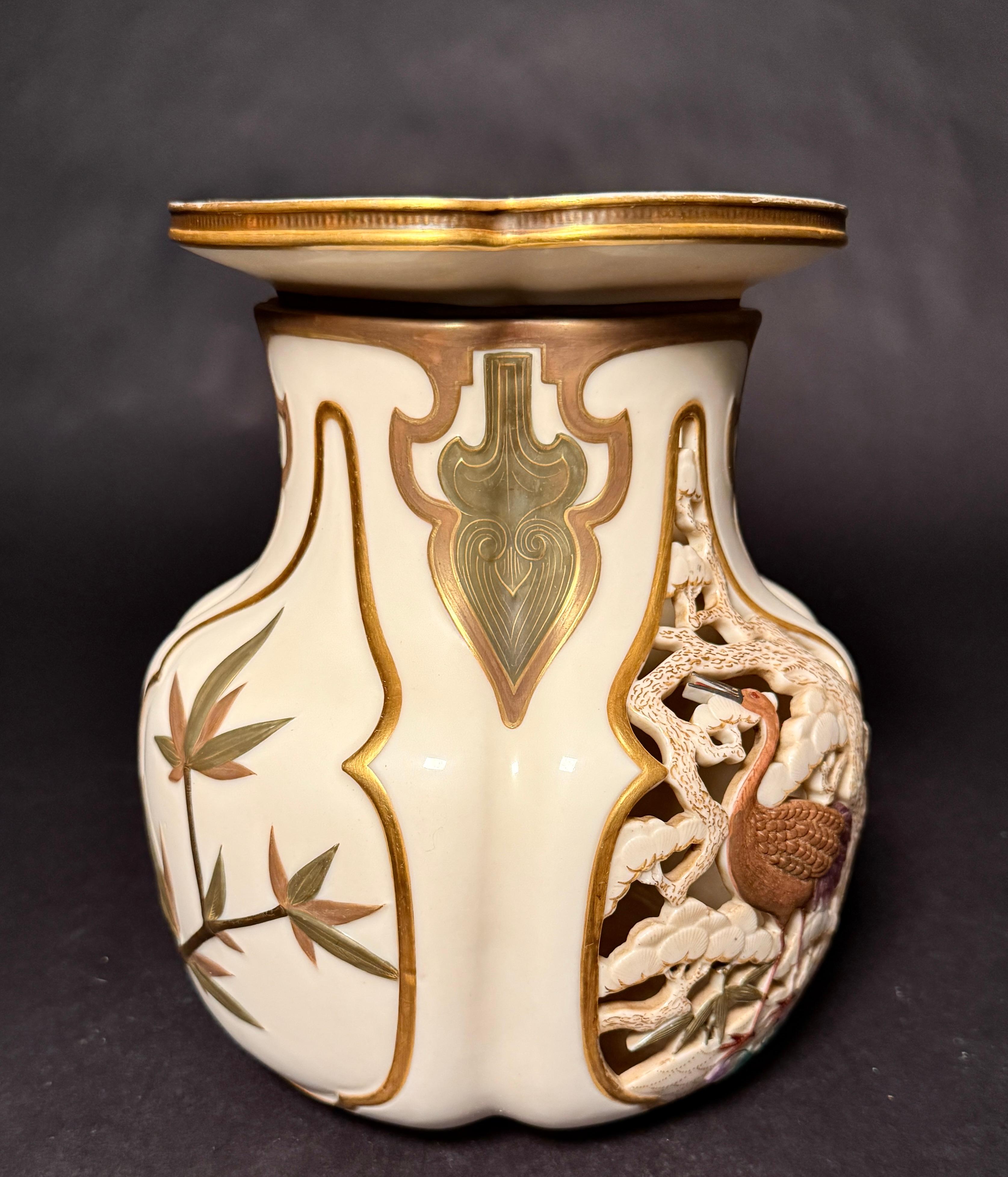 Rare Royal Worcester Aesthetic Movement Reticulated Figural Vase For Sale 4