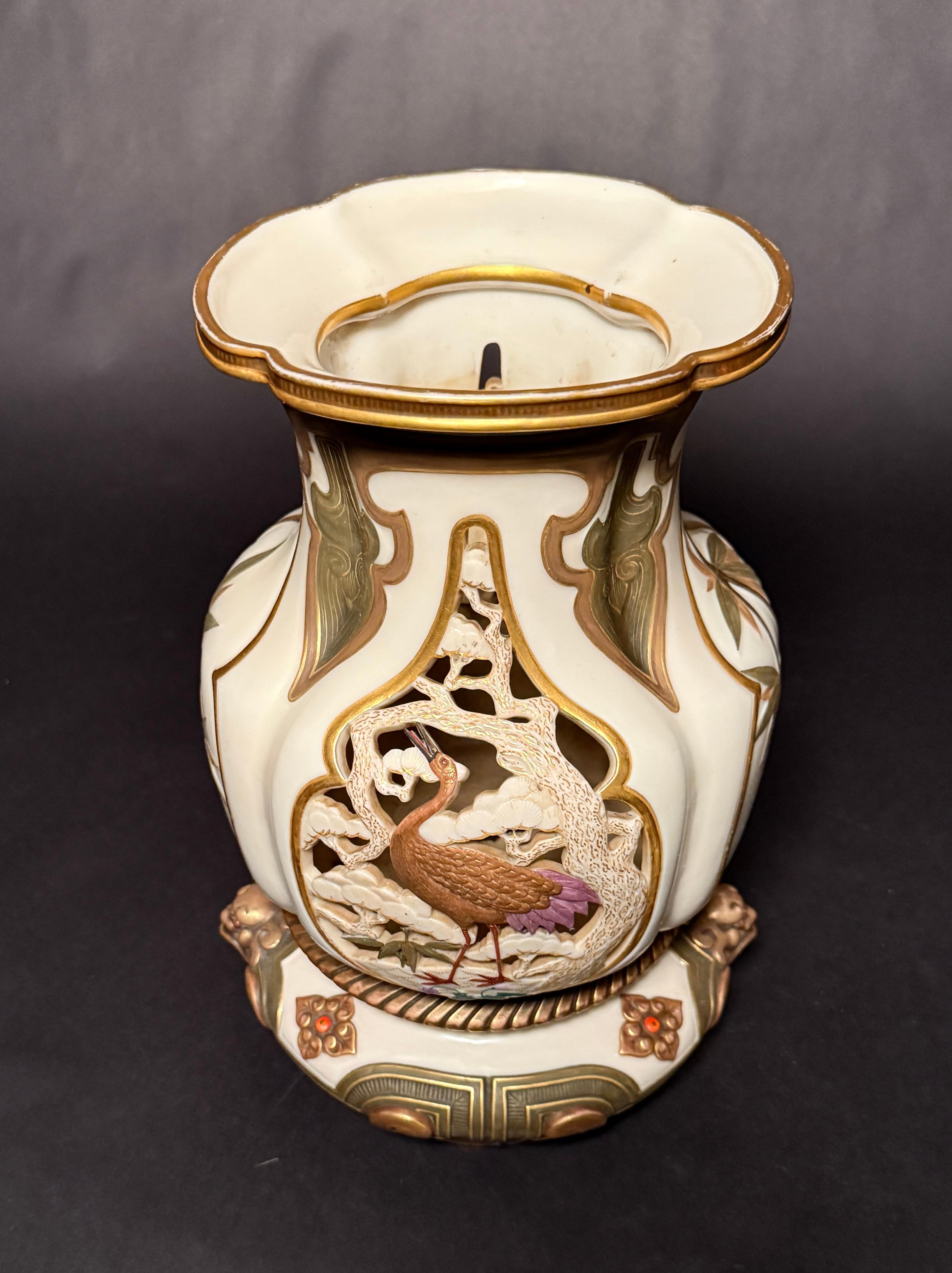 Rare Royal Worcester Aesthetic Movement Reticulated Figural Vase For Sale 1