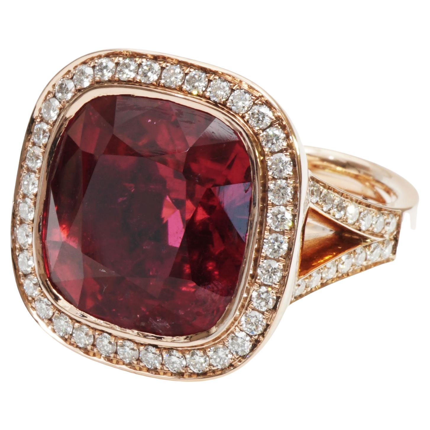 Seltener Rubellit-Brillant-Ring Afghanistan 23,10 ct rot-rosa Ausnahme-Leuchtkraft