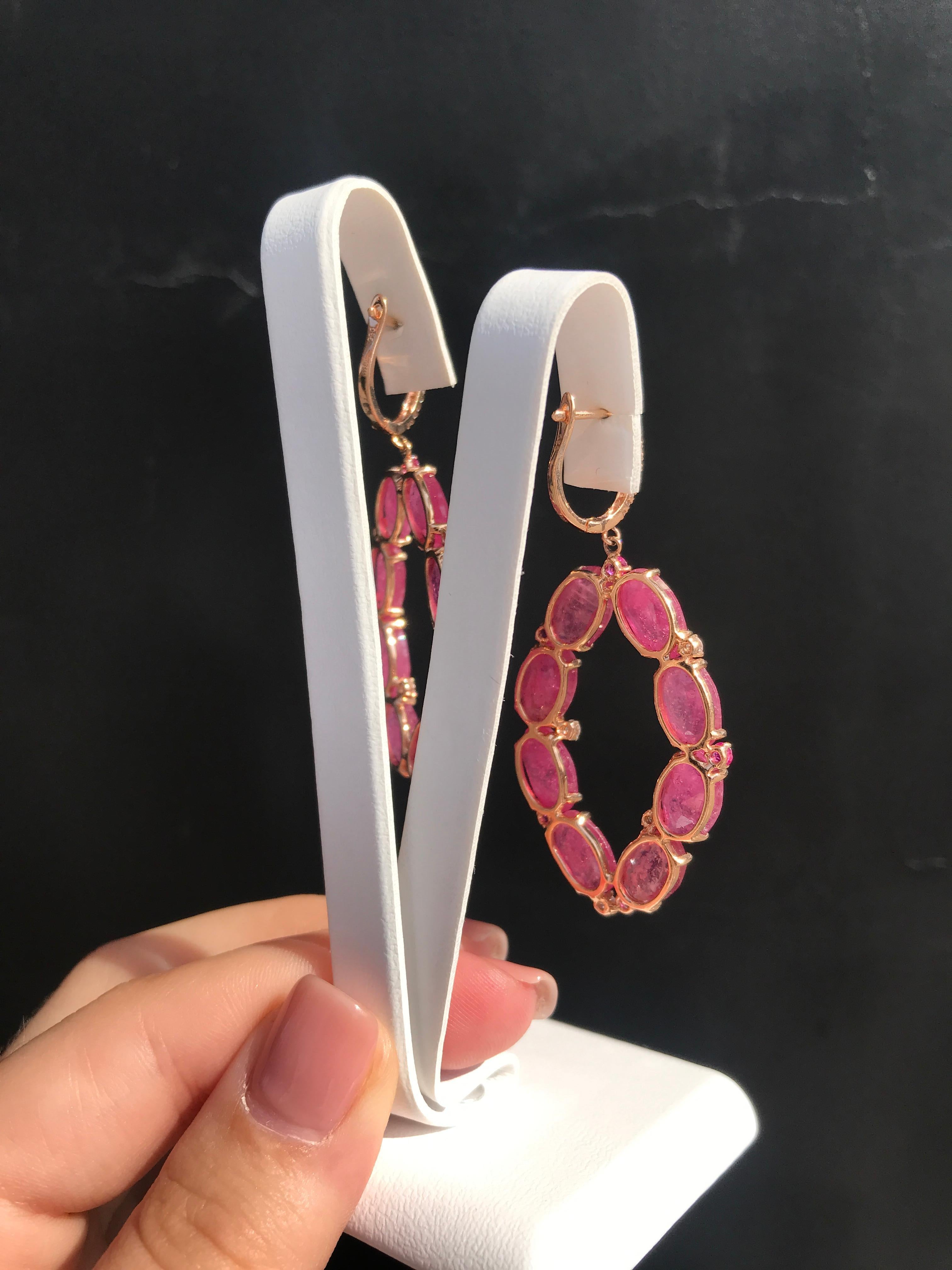 Rare Ruby and Diamond Designer Drop Investment Rose Gold Level Back Earrings For Sale 2