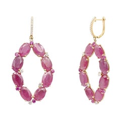 Rare Ruby and Diamond Designer Drop Investment Rose Gold Level Back Earrings