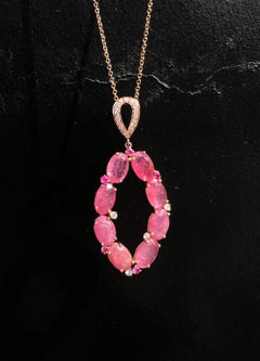 Rare Ruby and Diamond Designer Drop Investment Rose Gold Necklace