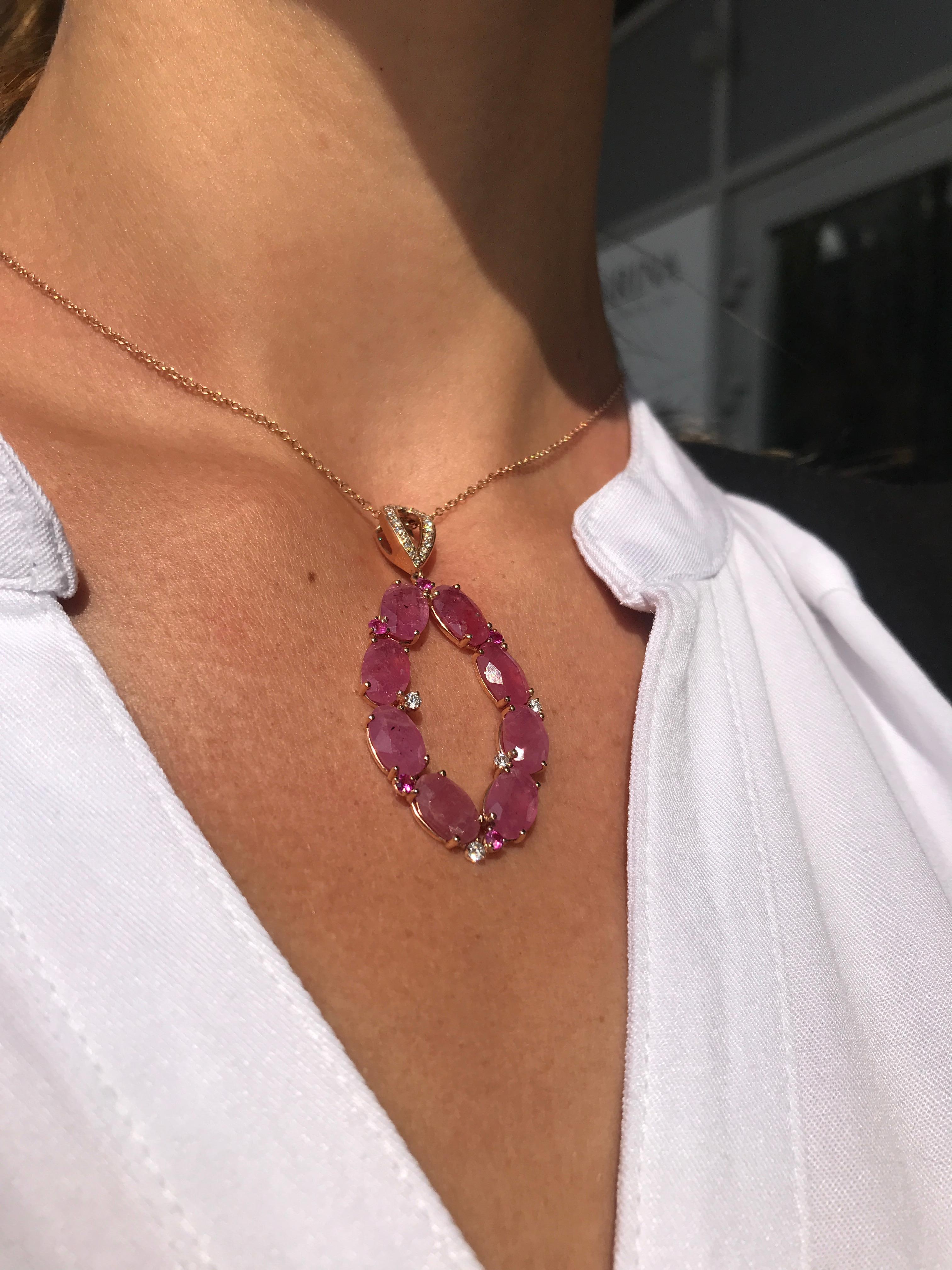 Women's Rare Ruby and Diamond Designer Drop Investment Rose Gold Necklace For Sale