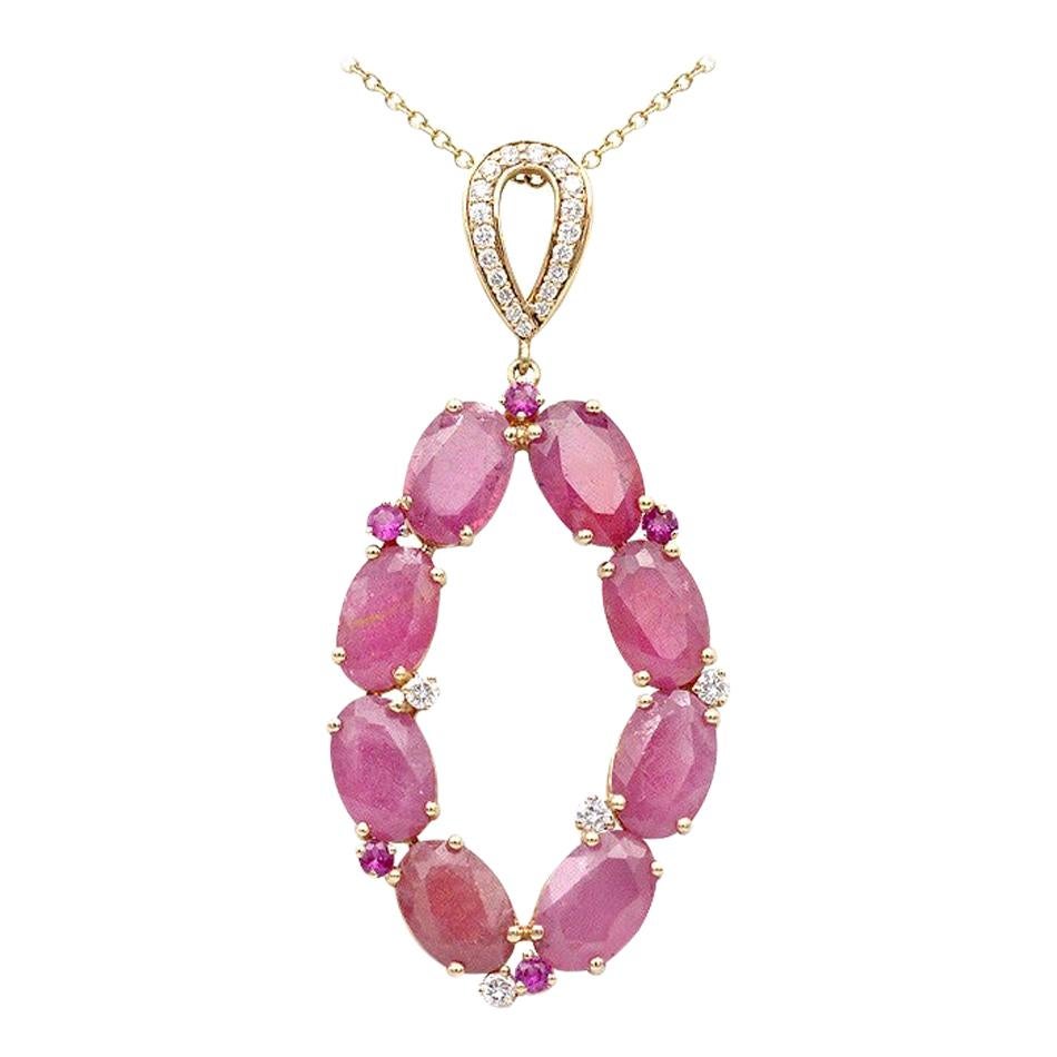 Rare Ruby and Diamond Designer Drop Investment Rose Gold Necklace For Sale