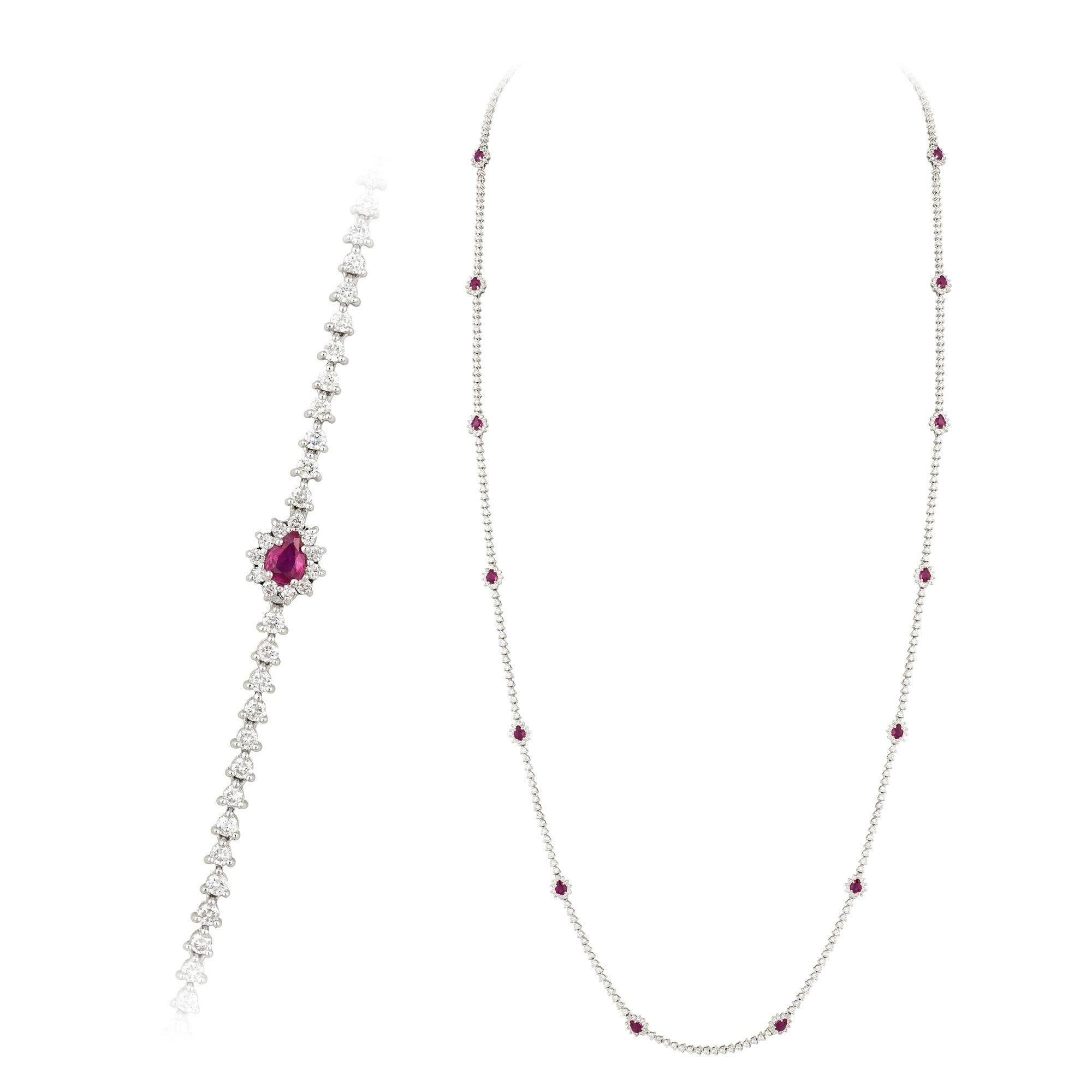 Rare Ruby Diamond 18 Karat White Gold Necklace for Her In New Condition For Sale In Montreux, CH