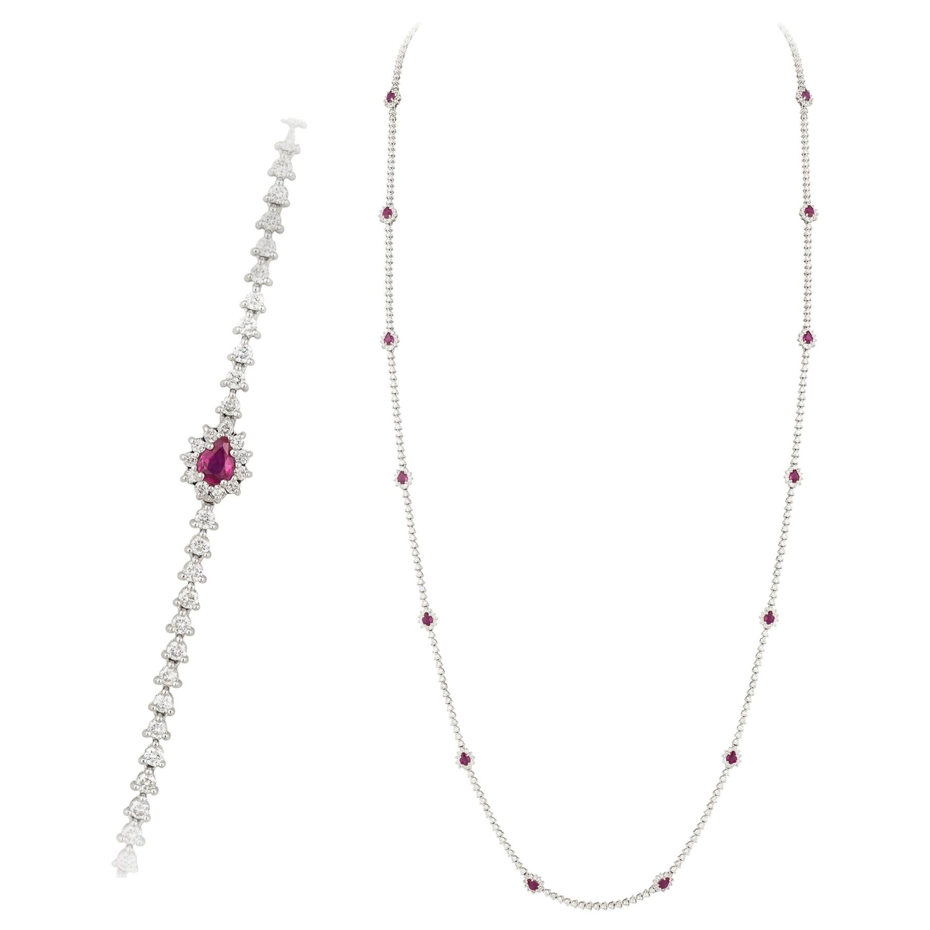 Rare Ruby Diamond 18 Karat White Gold Necklace for Her For Sale