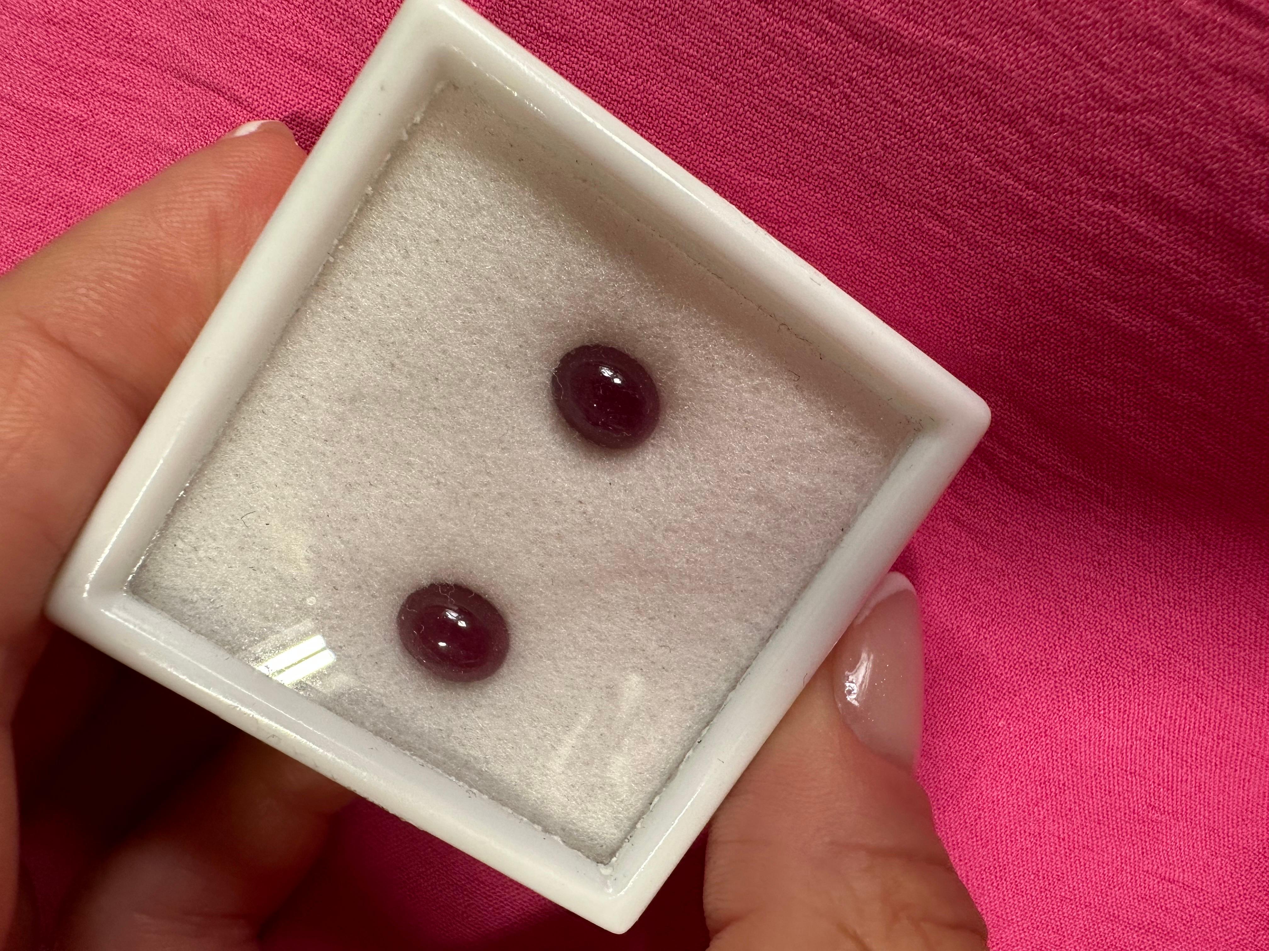 Oval Cut Rare ruby oval cabochon pair matching pair 8.8mm For Sale