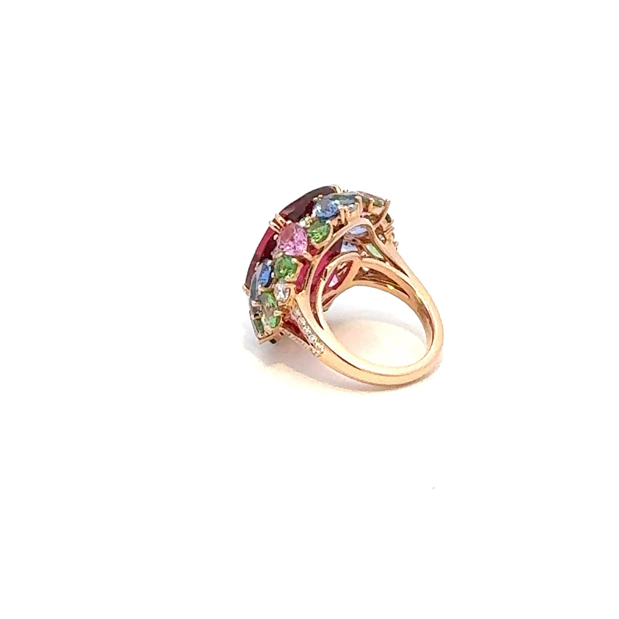 Ring

18K Yellow Gold

Diamonds 0.73 ct
Emeralds 1.74 ct
Pink sapphires 3.98 ct
Rubellite 12.99 ct

Weight 9,50 grams


It is our honour to create fine jewelry, and it’s for that reason that we choose to only work with high-quality, enduring