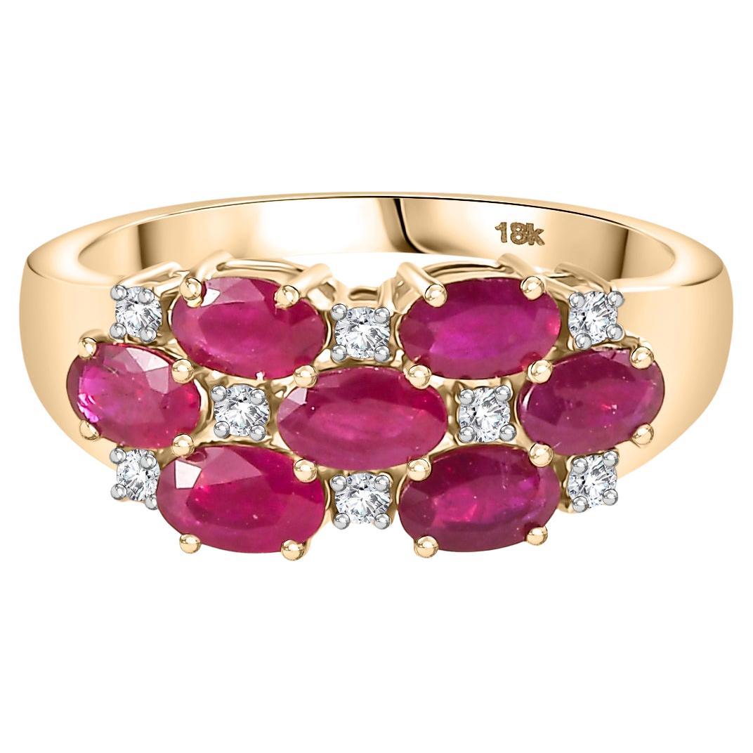 Alianza de Rubí Raro para Ella con Diamantes en Oro Amarillo de 18k Regalo para Ella