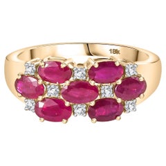 Seltener Rubin-Hochzeitsring für sie mit Diamanten in 18 Karat Gelbgold, Geschenk für sie