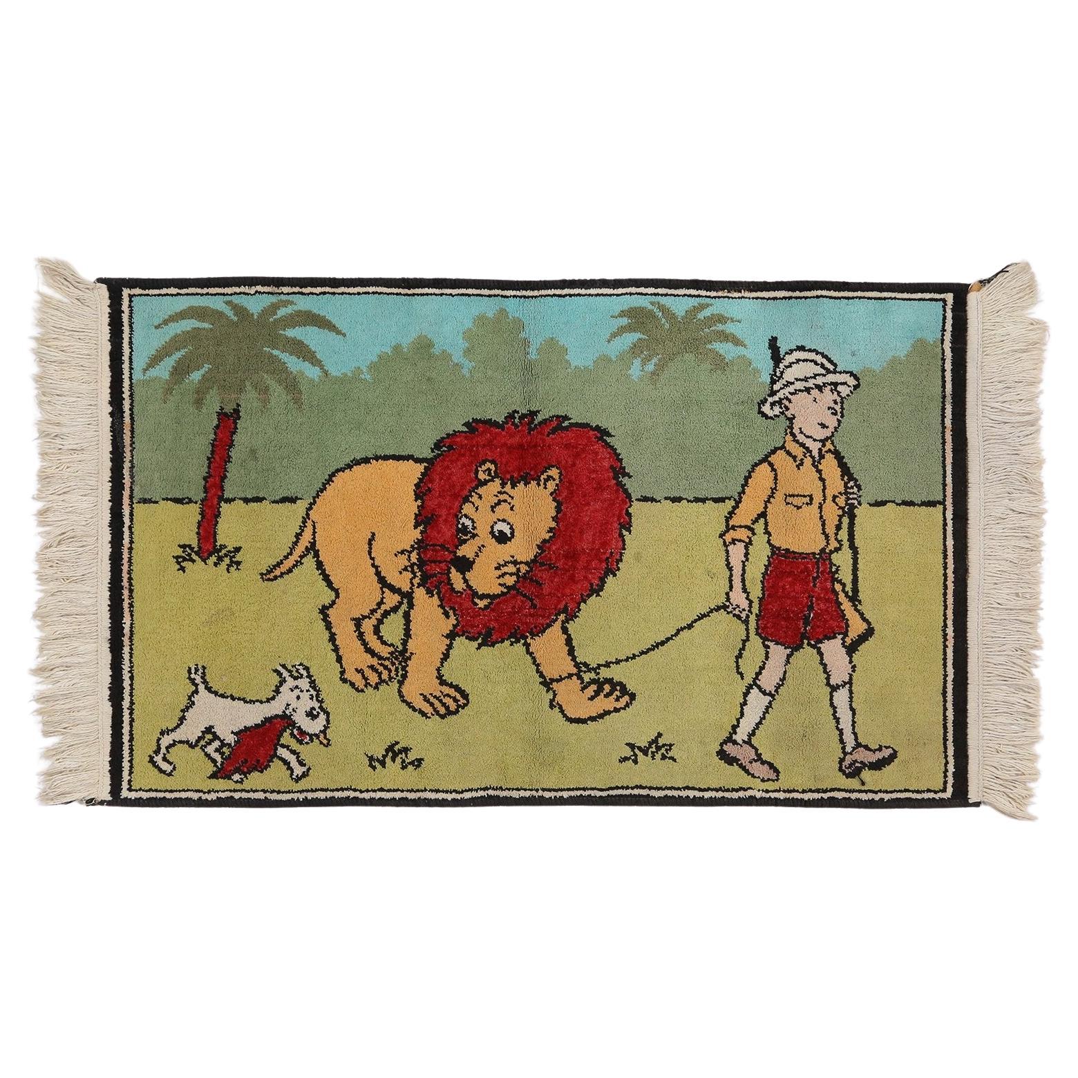Rare Rug “Tintin in Africa”, Belgium ca. 1950