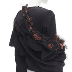 rare Runway COMME DES GARCONS 1995 black red rose tulle scalloped sash blazer M