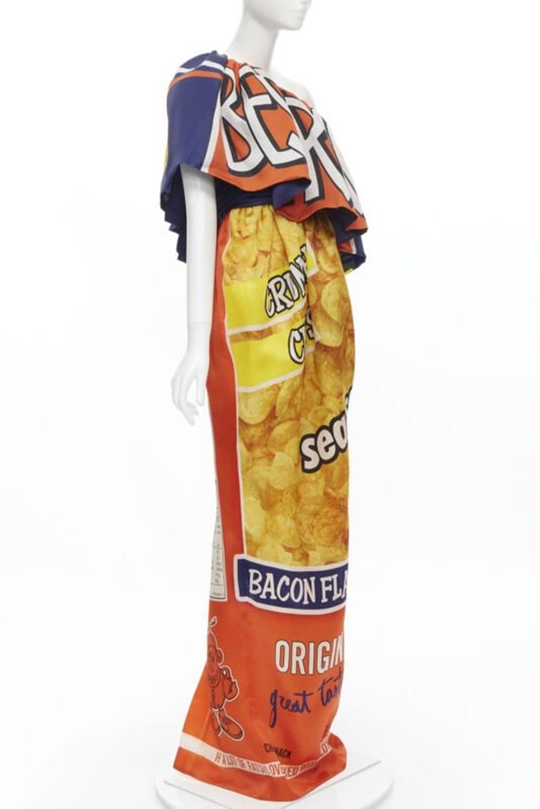 ¡rara Pasarela MOSCHINO Couture! 2014 Vestido de un hombro con patatas fritas IT40 Marrón en venta