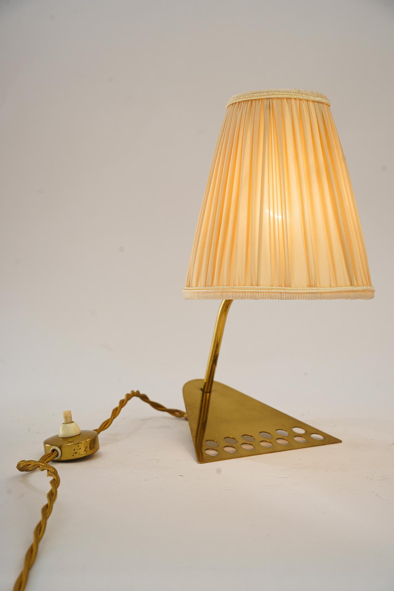 Brass Rare rupert Nikoll table lamp with fabric shade vienna around 1950s For Sale