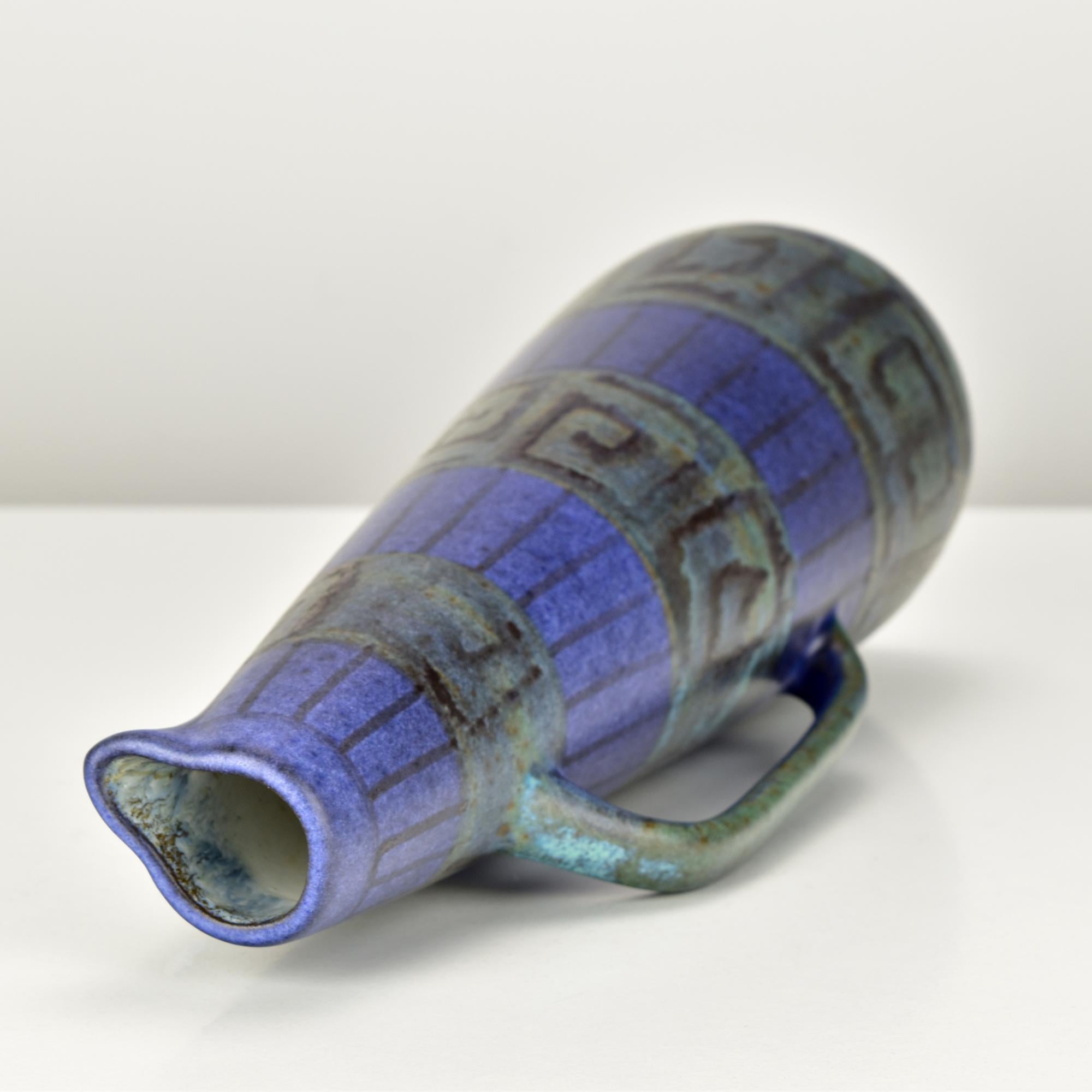 Rare Ruscha Hellas Handled Jug Vase Geomitric Pattern Pottery Vase MCM In Good Condition For Sale In Bad Säckingen, DE