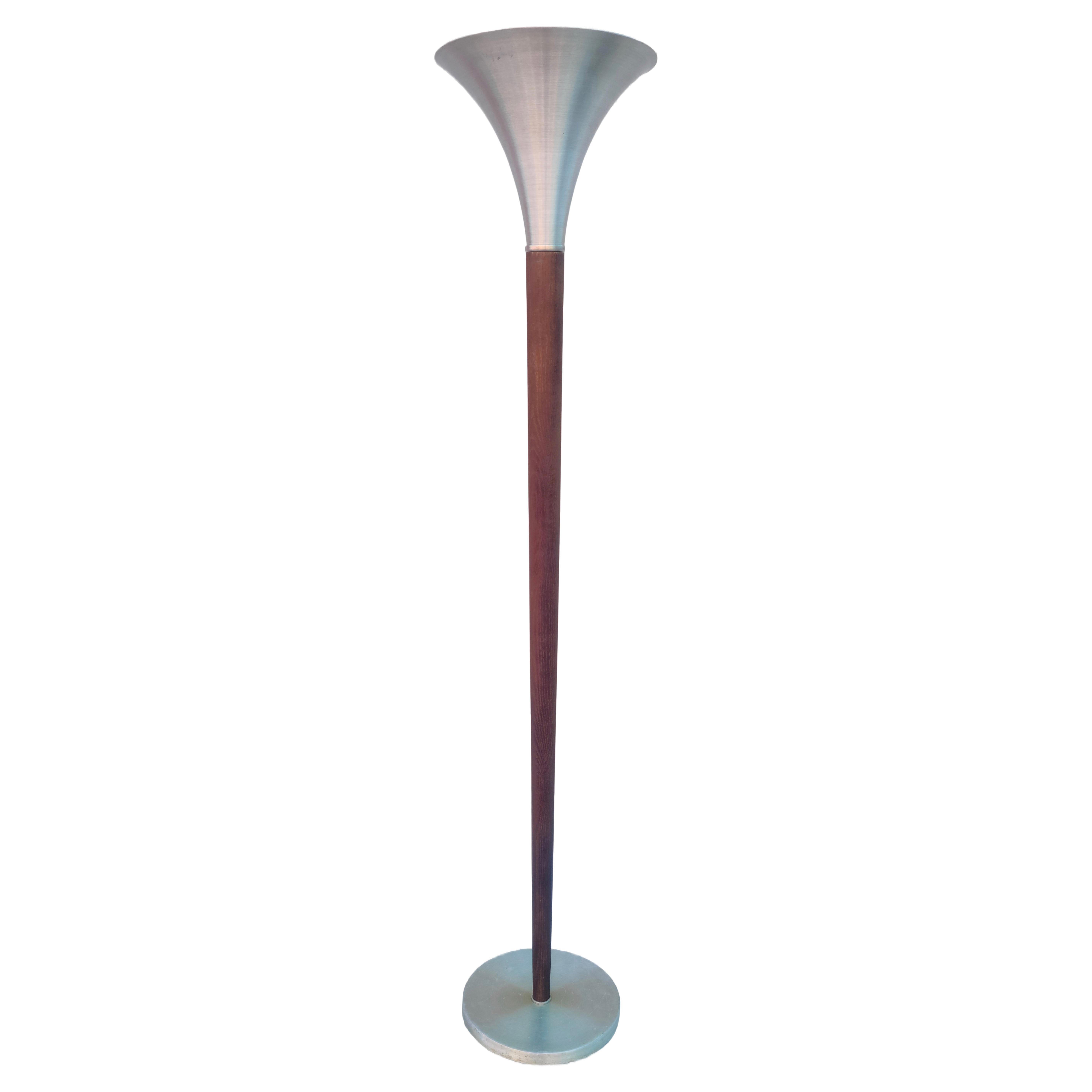 Rare Russel Wright Floor Lamp Spun Aluminum Oak Wright Accessories Inc For Sale 1