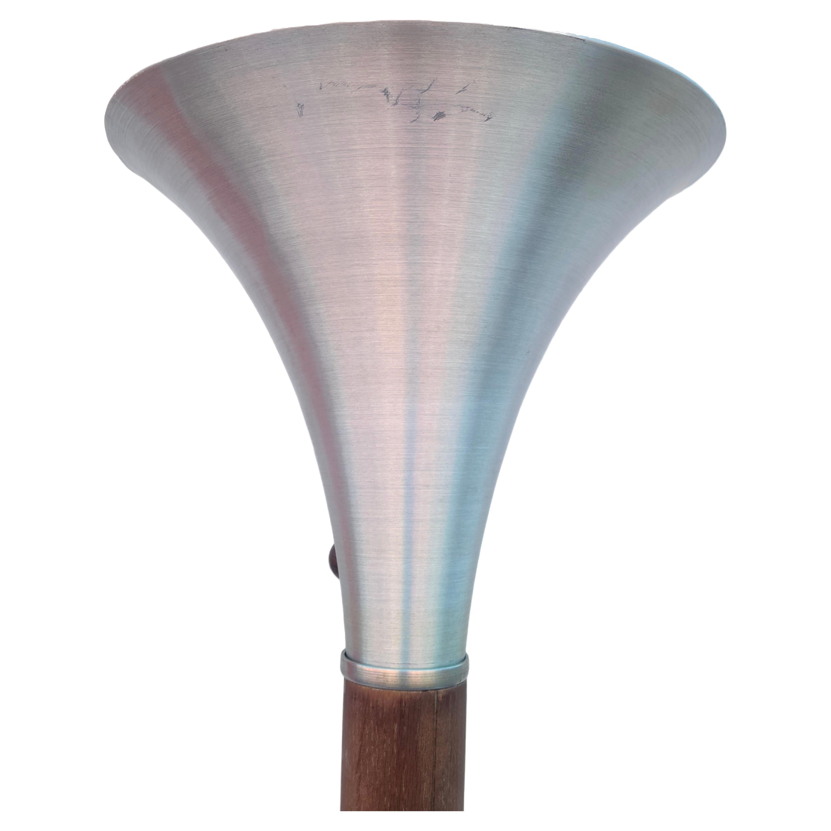 Rare Russel Wright Floor Lamp Spun Aluminum Oak Wright Accessories Inc For Sale 3
