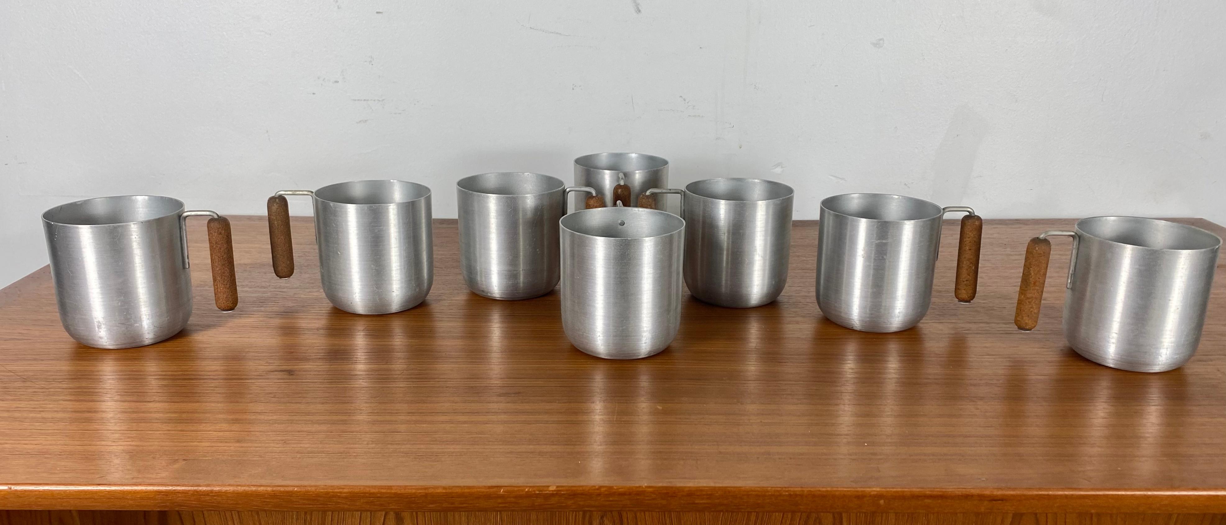 Rare Russel Wright Spun Aluminum and Cork Tankards / Mugs Set '8' For Sale 2