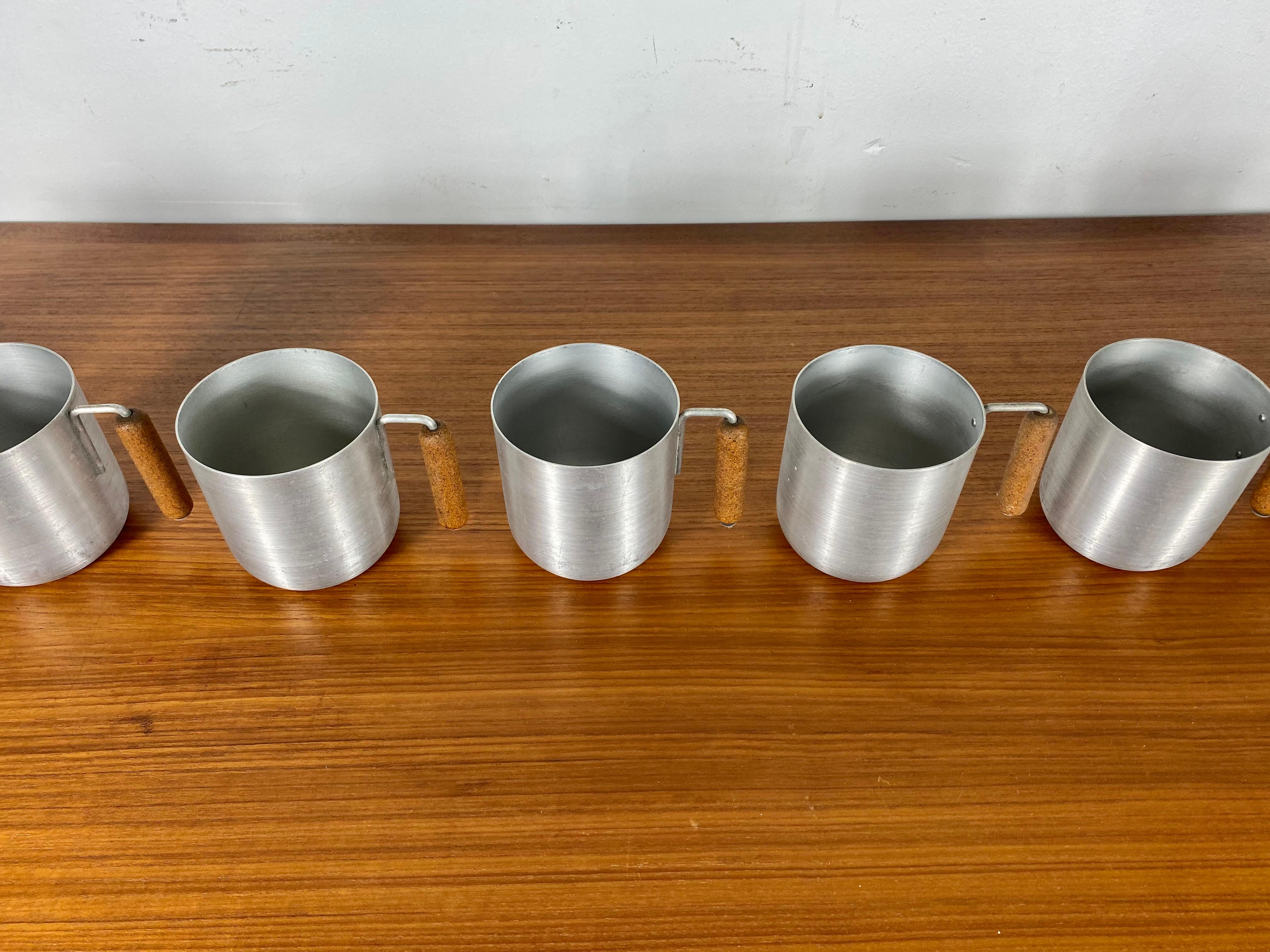 Rare Russel Wright Spun Aluminum and Cork Tankards / Mugs Set '8' For Sale 3