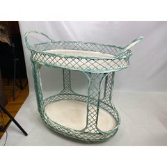 Rare Russell Woodard Green/Cream Spun Fiberglass Rolling Bar Cart