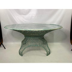 Rare Russell Woodard Green/Cream Spun Fiberglass Table and Chairs, 6 Pieces