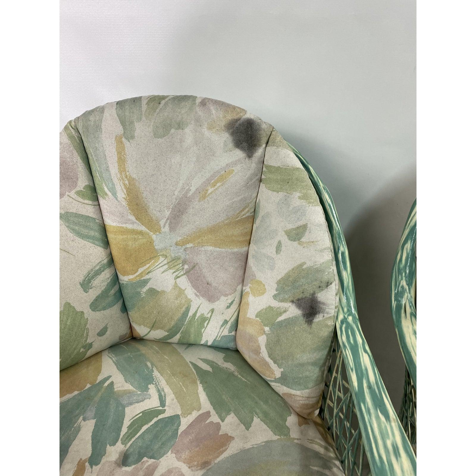 Fibre de verre Rare table et chaises Russell Woodard en fibre de verre filée vert/crème, 6 pièces en vente