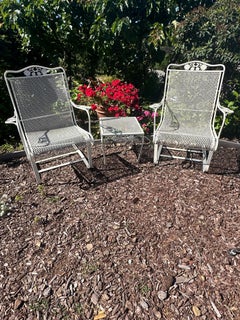 Rare Russell Woodard Rocking chairs + Side Table, Salterini, Wrought Iron, MCM