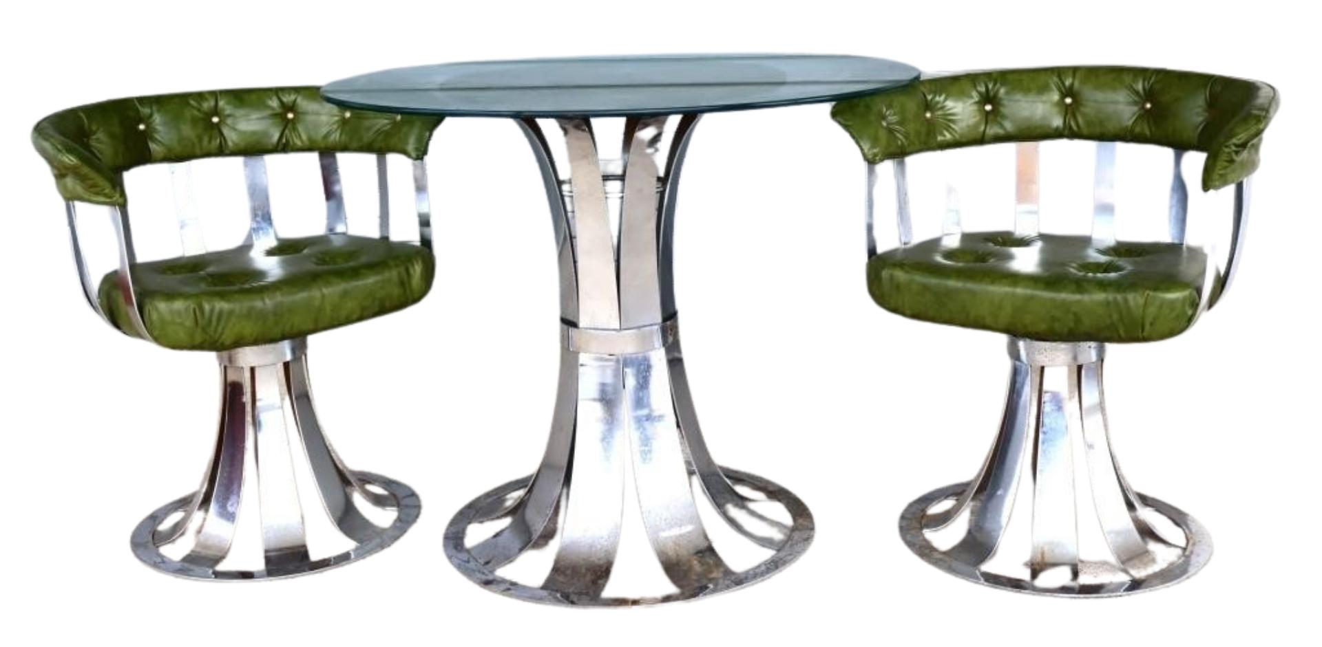 Mid-Century Modern Rare ensemble de salle à manger pivotant en chrome de Russell Woodard - Modernity en vente