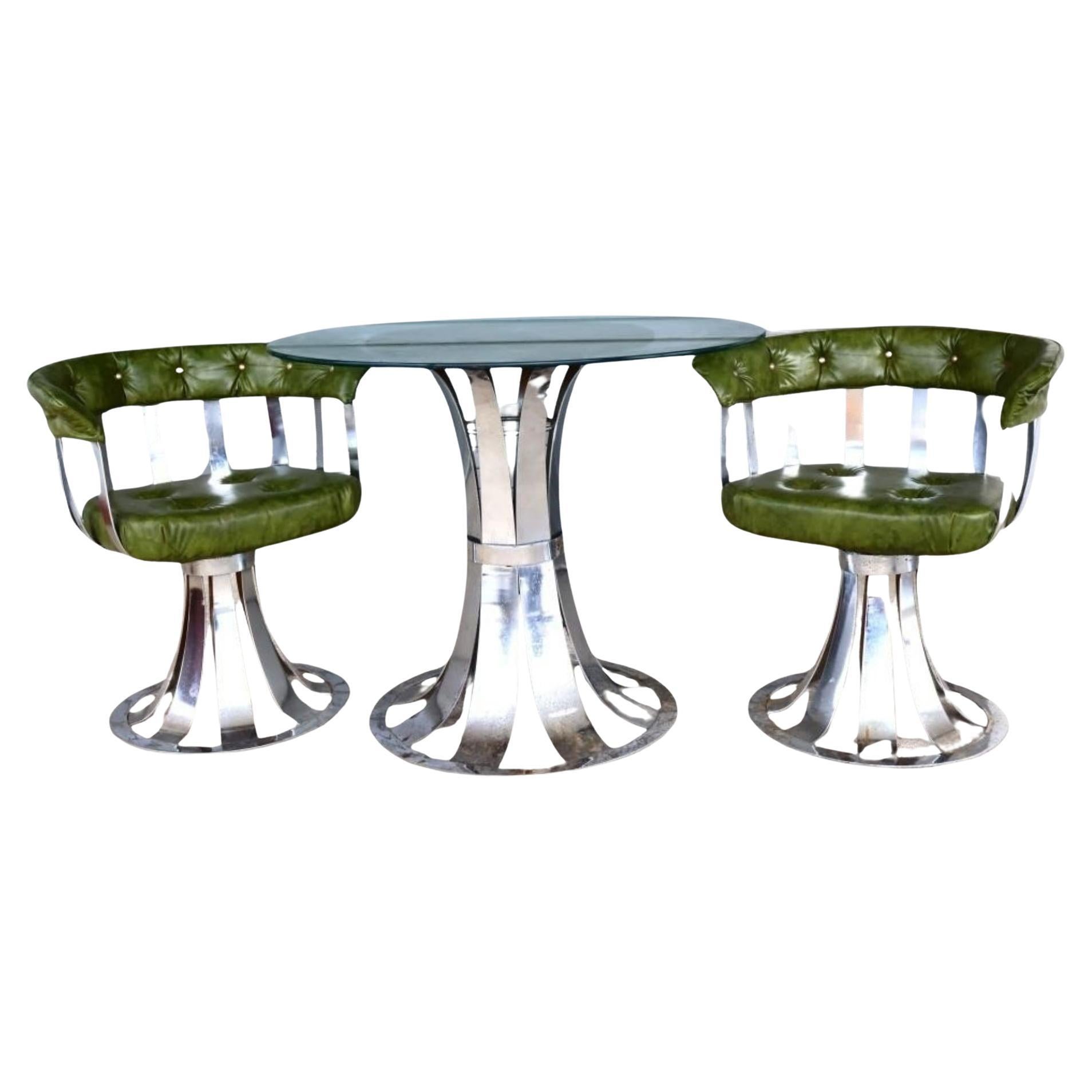 Rare ensemble de salle à manger pivotant en chrome de Russell Woodard - Modernity