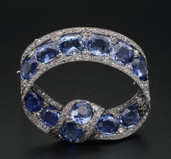 Rare Russian 22.0 Carat Cert Natural Sapphire 3.20 Ct Diamond Tsarist Bow Brooch