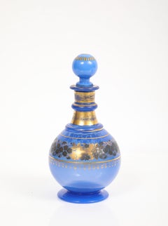 Decantador y copa de cristal opalino azul ruso, muy poco comunes, con accesorios. Fábrica Imperial Rusa de Cristal