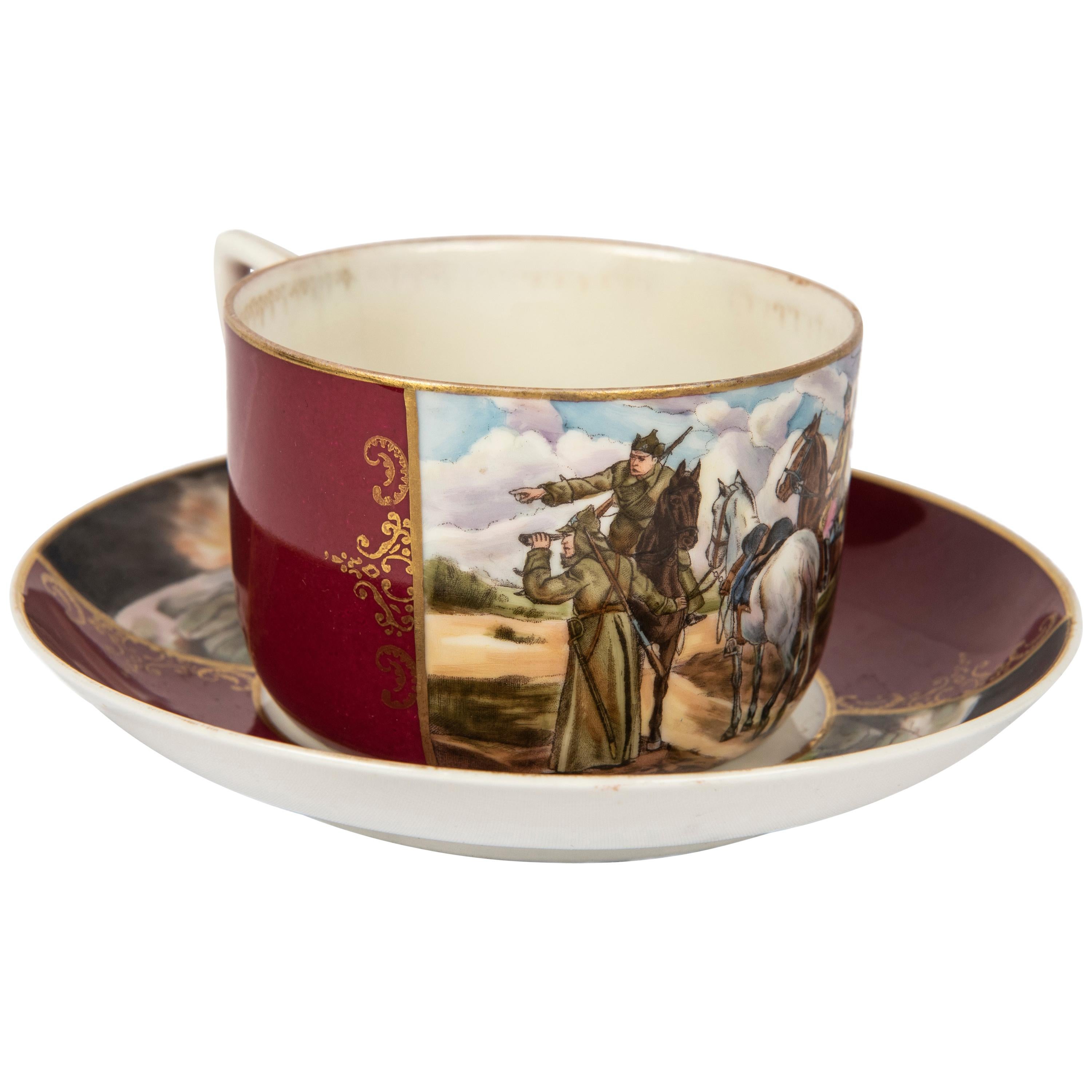 Russian Civil War Commemorative Porcelain Cup and Saucer For Sale
