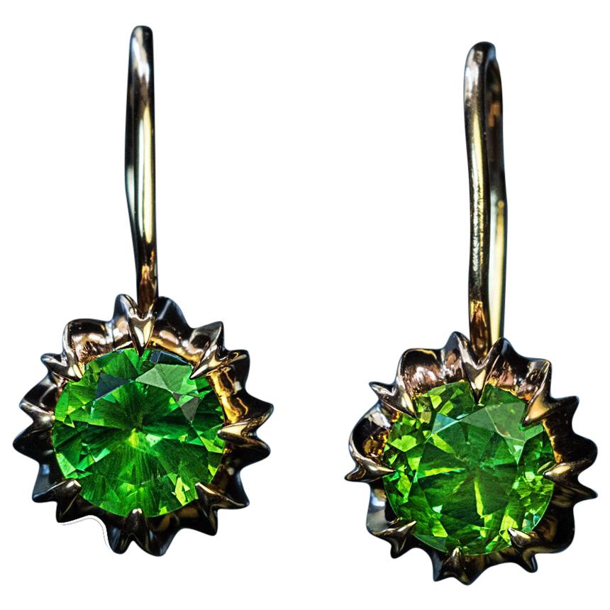 Rare Russian Demantoid Garnet Single Stone Earrings