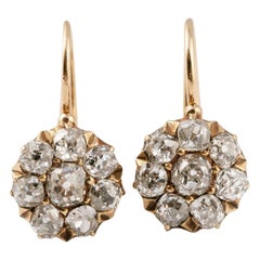 Antique Rare Russian Diamond Cluster Gold Earrings, circa 1880